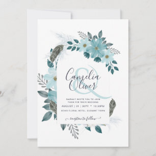 Invitación Arco Floral Azul de Vidrio de Mar Elegante Turques