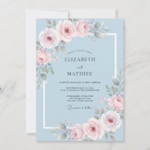 Invitación Arco floral azul en polvo boda
