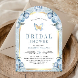 Invitación Arco Floral Azul Suave Mariposa Lluvia de Novia