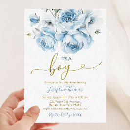 Invitación Arco floral azul turbio es un niño Baby Shower