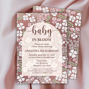 Invitación Arco floral Baby In Bloom Marrón Ducha de Bebé Niñ