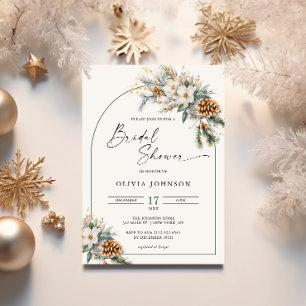 Invitación Arco floral blanco de pino de invierno para desped