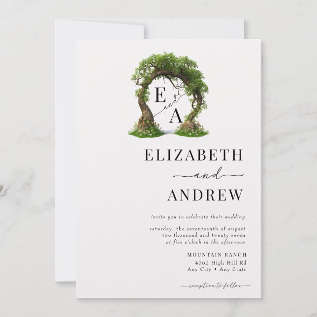 Invitación Arco floral | Boda de árbol (Anverso)