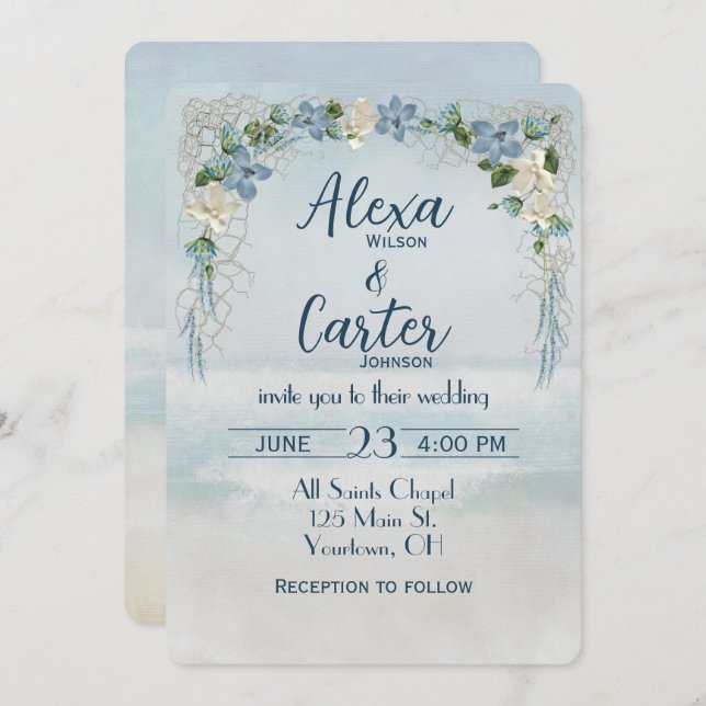 Invitación Arco Floral boda Sobre Acuarela Oceánica (Anverso / Reverso)