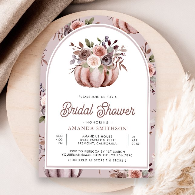 Invitación Arco Floral Boho Neutral de Calabaza para Despedid (Subido por el creador)