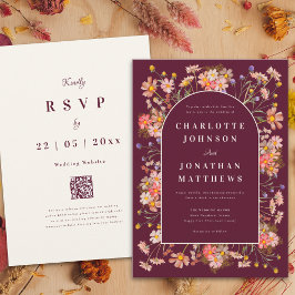 Invitación Arco Floral Borgoña Naranja Quemada Boda de Otoño