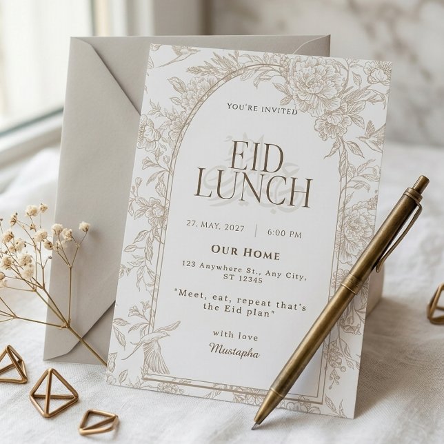 Invitación Arco floral botánico beige blanco para almuerzo de (Subido por el creador)