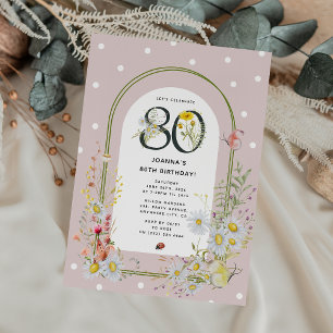 Invitación Arco Floral Botánico Fiesta de Cumpleaños 80