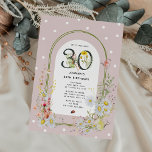 Invitación Arco floral botánico Fiesta de cumpleaños número 3<br><div class="desc">Invitación botánica Cutsie 30th Birthday Party. El diseño presenta un fondo rosa polvoriento decorado con puntos de polka blancos,  un arco enmarcado adornado con flores de primavera/verano de acuarela y criaturas de vida silvestre de bonito. La plantilla editable es fácil de personalizar con sus propios detalles de eventos.</div>