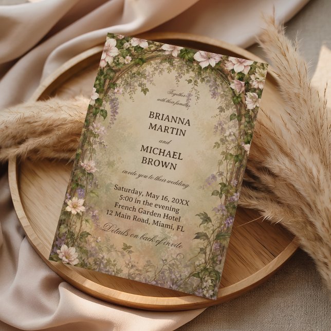 Invitación Arco floral botánico vintage (Subido por el creador)