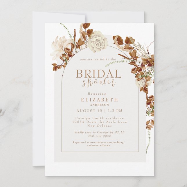 Invitación Arco floral Caída Ducha nupcial Neutral (Anverso)