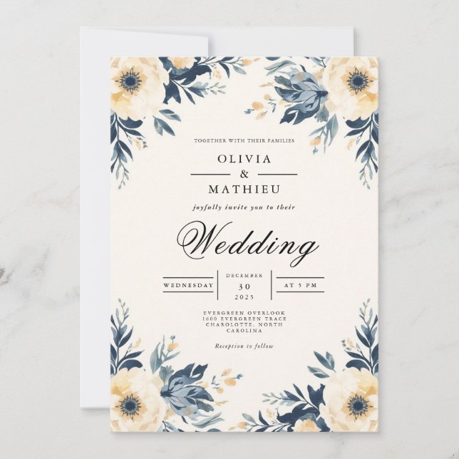 Invitación Arco floral crema florece Boda (Anverso)