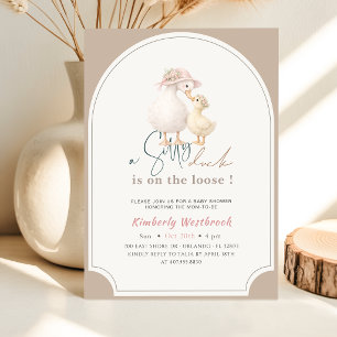 Invitación Arco Floral Cute Ganso Pato Baby Shower