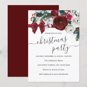 Invitación Arco floral de acuarela roja fiesta de Navidad