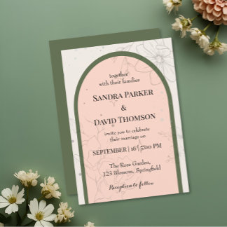 Invitación Arco Floral de Arte de Línea Minimalista para Boda