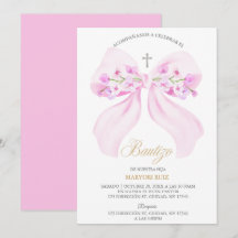 Arco floral de bautizo de niña en acuarela rosa