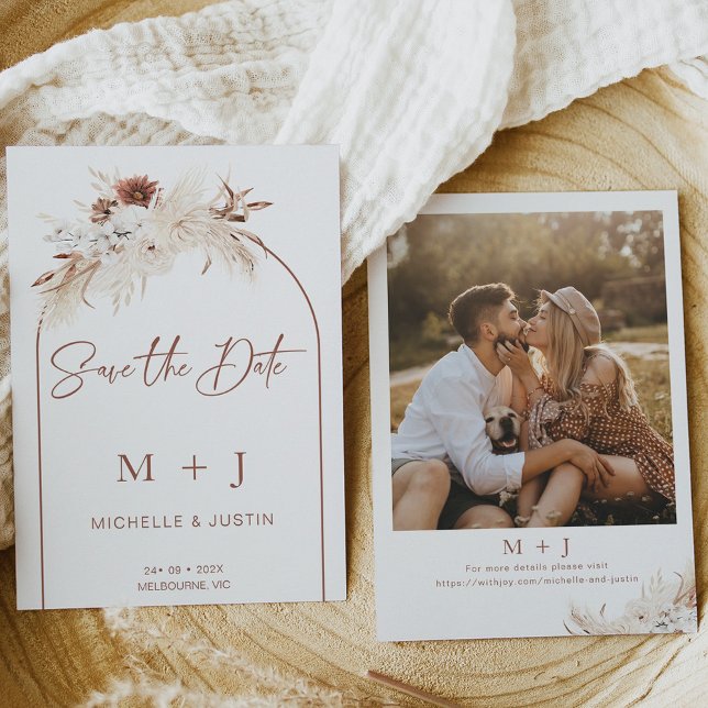 Invitación Arco Floral De Boho Marrón Blanco Guarda La Tarjet (Subido por el creador)