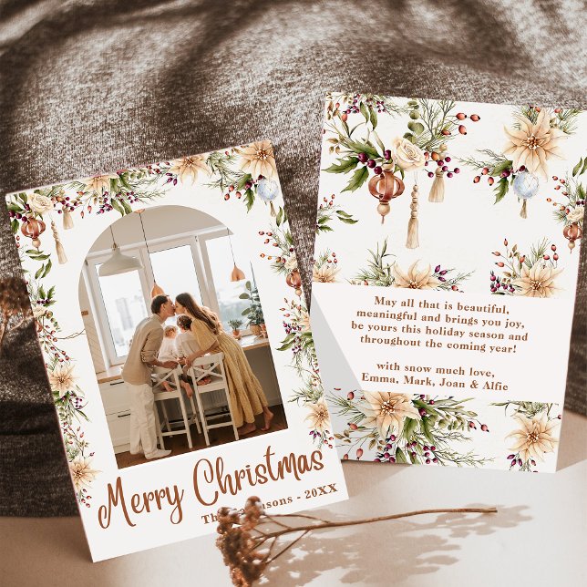 Invitación Arco floral de Boho moderno Feliz Navidad 1 Foto (Subido por el creador)