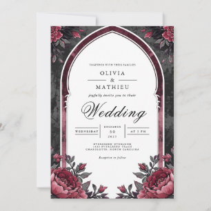 Invitación Arco Floral de Ciruela Profunda para Boda