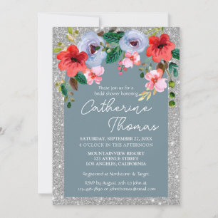 Invitación Arco floral de color Purpurina de plata azul turqu