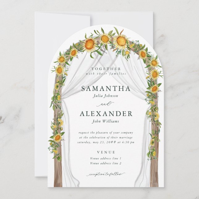 Invitación Arco floral de girasol verano otoño Boda Boho (Anverso)