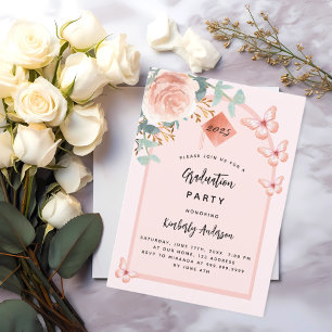 Invitación Arco floral de graduación en rosa dorado y melocot
