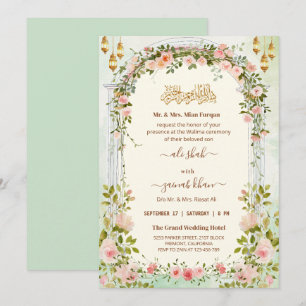 Invitación Arco floral de guión Walima Boda Islámica