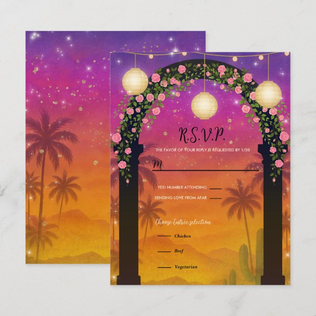Invitación Arco floral de la Hacienda Sunset 15.ª Quinceañera (Anverso / Reverso)
