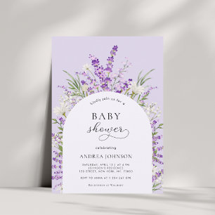 Invitación Arco floral de lavanda de primavera Baby Shower mo