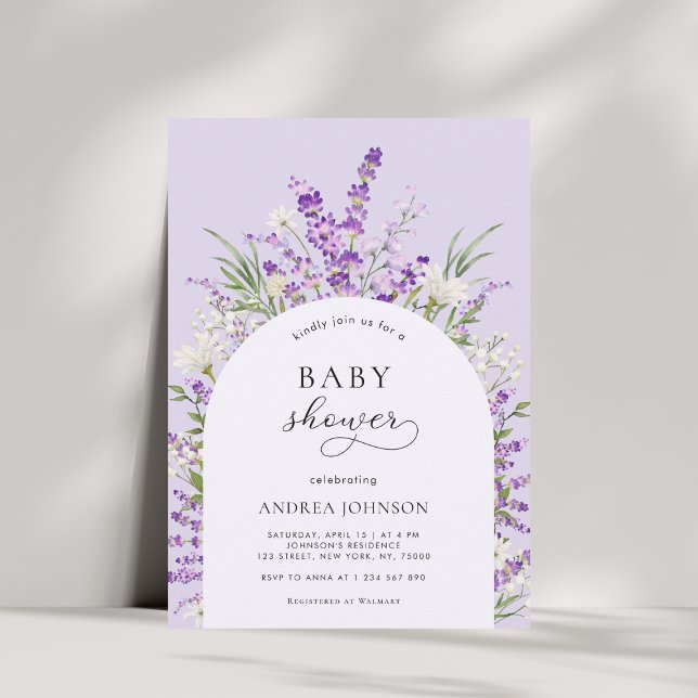 Invitación Arco floral de lavanda de primavera Baby Shower mo (Subido por el creador)