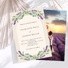 Invitación Arco floral de lavanda foto beige boda