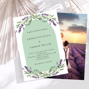 Invitación Arco floral de lavanda foto sage boda verde