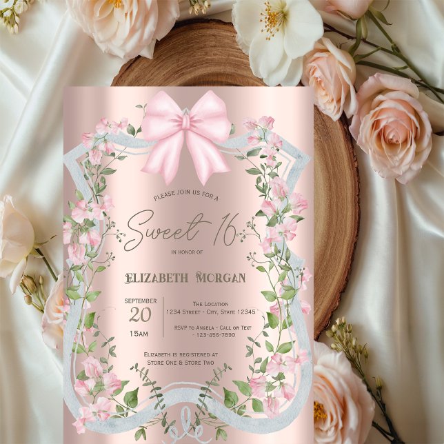 Invitación Arco floral de lazo rosa oro rosa Cumpleaños Dulce (Subido por el creador)