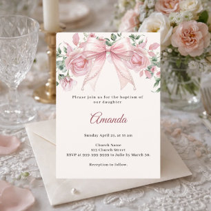 Invitación Arco Floral de Marfil Rosa Niña Elegante Bautizo