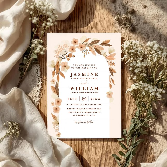 Invitación Arco floral de otoño boho elegante boda código QR (Subido por el creador)