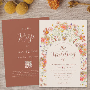 Invitación Arco Floral de Otoño Boho Terracota Beige Boda