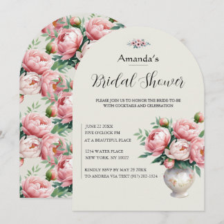 Invitación Arco floral de peonía rosa para ducha de novia