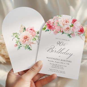 Invitación Arco floral de peonía rosa para fiesta de cumpleañ