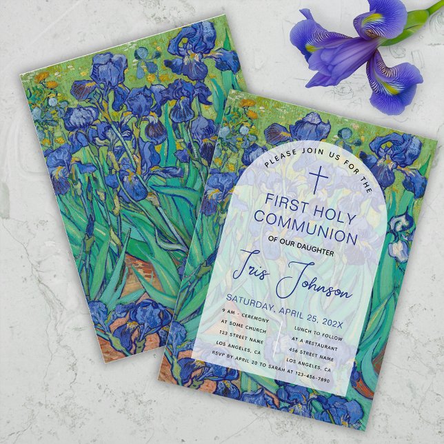 Invitación Arco floral de Primera Comunión Iris azules Van Go (Subido por el creador)
