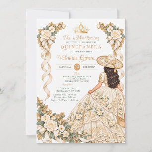 Invitación Arco floral de Quinceañera princesa de marfil blan