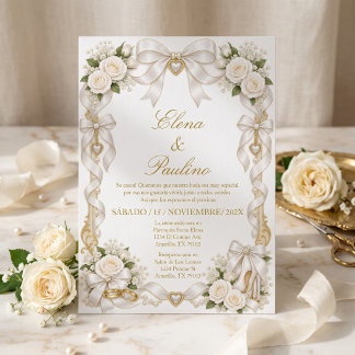 Invitación Arco floral de rosa de oro blanco para boda