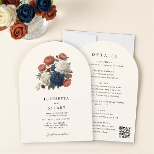 Invitación Arco floral de terracota azul crema todo en uno