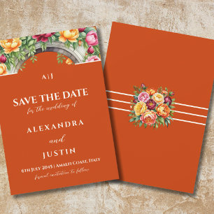 Invitación Arco Floral de Terracota para Boda Save the Date
