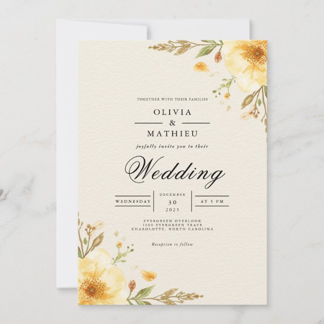 Invitación Arco floral dorado Whimsy Boda (Anverso)