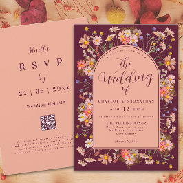 Invitación Arco Floral Elegante Burgundy para Boda de Otoño