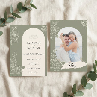 Invitación Arco floral elegante de color verde salvia para fo