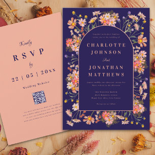 Invitación Arco Floral Elegante de Terracota y Azul Marino pa
