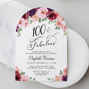 Invitación Arco Floral Elegante Fiesta de Cumpleaños 100
