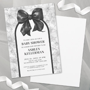 Invitación Arco Floral Elegante Negro Blanco Baby Shower