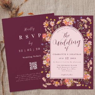 Invitación Arco Floral Elegante Rosa Rosado Crema de Vino Bod